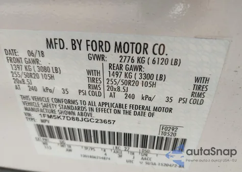 2018 Ford Explorer Xlt z USA, uszkodzony, nr VIN 1FM5K7D88JGC23657